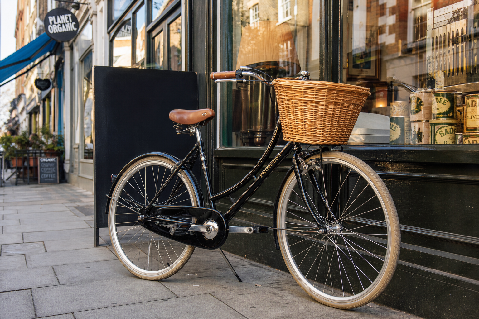 Pashley Princess bicycle with wicker basket on London street demonstrating practical urban cycling